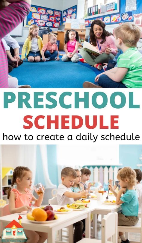 Here are tips from a veteran teacher about how to create a daily preschool schedule! We include a sample schedule and a schedule template to help you create your own. It's perfect for creating a daily preschool schedule at home, or for teachers creating one for the classroom. Daily Preschool Schedule At Home, Preschool Schedule At Home, Preschool Homeschool Schedule, Homeschool Daily Schedule, Homeschooling Schedule, Homeschool Preschool Schedule, Preschool Schedule, Parenting Challenge, Toddler Schedule