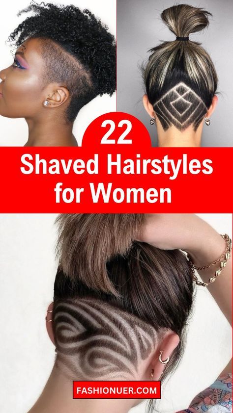 Explore the top 22 shaved hairstyles for women that redefine beauty standards! From pixie cuts to undercut designs, these bold and edgy haircuts exude confidence and style. #ShavedHairstyles #WomenHaircuts #EdgyStyle #HairInspiration #BoldLooks #HairTrends #HairstyleIdeas #HairGoals #BeautyTrends #FashionForward #ConfidentWomen #EmpoweredBeauty Hair Carving Designs For Women, Womens Shaved Undercut, Uncut Hairstyles Woman, Leopard Print Hair Shaved, Fade Designs Women, Undercut Hairstyles Women Design, Shaved Back Of Head Undercut, Under Cuts For Women Designs, Undercut Women’s Hair