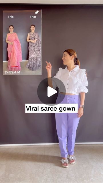 Saree To Gown Convert Ideas, Saree Turned Into Gown, Semi-stitched Evening Gown With Saree Shape, Transitional Saree Gown In Georgette, Stiched Gown From Saree, Gown Saree, Modern Gown, Saree Gown, Vibrant Patterns