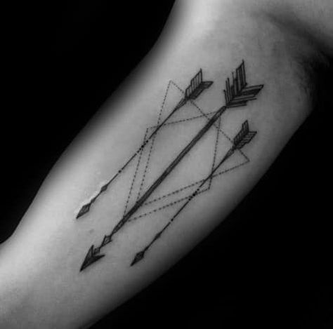 40 Geometric Arrow Tattoo Designs For Men - Sharp Geometry Ideas An Arrow Tattoo, Mens Arrow Tattoo, Geometric Arrow Tattoo, Small Arrow Tattoos, Inner Arm Tattoos, Inner Bicep Tattoo, Arrow Tattoo Design, Bicep Tattoo, Arrow Tattoo