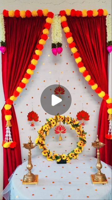 its your Bestie 078 on Instagram: "Ganapati pooja backdrop decoration idea at home/simple n easy   #ganapati #diy #tranding #ganapatidecorationideas #backdropdecoration #pooja #decoration #backdrop" Pooja Backdrop Decoration Diy, Laxmi Puja Decoration At Home, Pooja Decoration Ideas At Home, Navratri Decoration Ideas For Home, Pooja Backdrop Decoration, Pooja Decoration Ideas, Pooja Backdrop, Navratri Pooja, Pooja Decoration