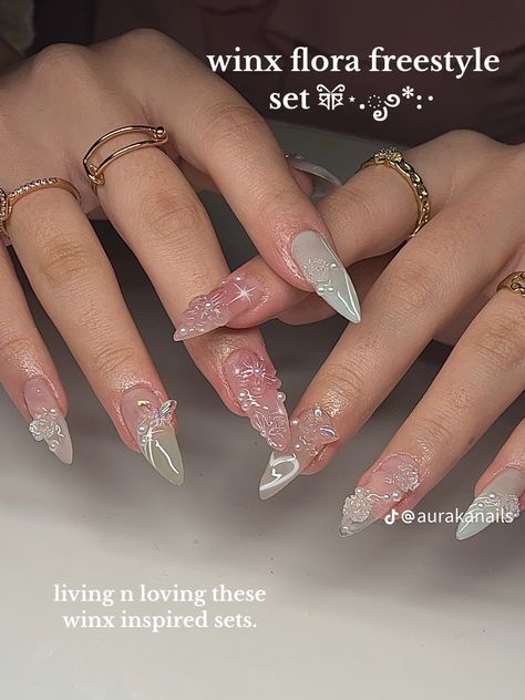 Fairycore Nails, Romantic Nails, Gel Nail Art Designs, Cute Simple Nails, Girly Acrylic Nails, Pretty Gel Nails, Soft Nails, Kawaii Nails, Dream Nails