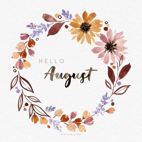 Anja Keller | @letterleuchten August Wreath, Autumn Doodles, Delta Breezes, Hello August, Watercolor Sketchbook, Bullet Journal Art, Wallpaper Iphone Disney, Apple Watch Wallpaper, Zentangle Art