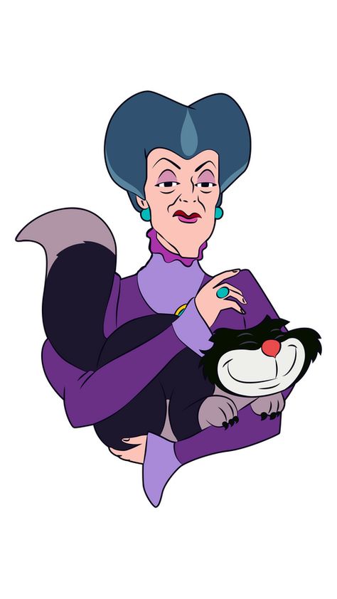 Meet Lady Tremaine and she is the wicked stepmother of Cinderella. Now she is holding her black cat Lucifer and telling Cinderella what to do around the house! The Disney cartoon sticker with Lady... Popular Cartoon Characters Disney, Lucifer Cinderella Cat, Disney Cats Characters, Disney Characters Eating, Stepmother Cinderella, Cinderella Cat, Cinderella Stepmother, Lucifer Cinderella, Disney Characters Stitch