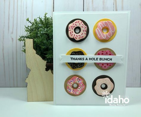 Donut Cards Handmade, Donuts Glaze, Donut Cards, Carnival Treats, Donut Craft, Shaker Tags, Donut Ideas, Food Cards, Fun Cards