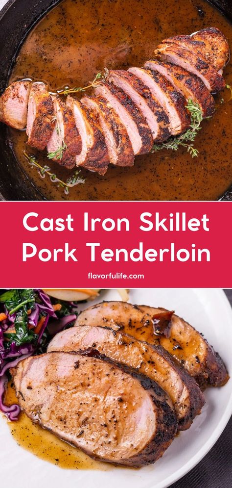 Cook pork tenderloin in a cast iron skillet for the best pork tenderloin that’s easy and delicious. Learn how to cook pork tenderloin using this easy pork tenderloin method, perfect for weeknight dinners. This family favorite recipe features a sweet and savory glaze, making it one of the best pork dinner recipes. Enjoy this pan seared pork tenderloin! Sauce For Pork Tenderloin, Pan Seared Pork Tenderloin, Best Pork Tenderloin, Best Pork Tenderloin Recipe, Easy Pork Tenderloin, Mustard Pork Tenderloin, Pork Sauce, Pork Recipes For Dinner, Pork Tenderloin Recipe