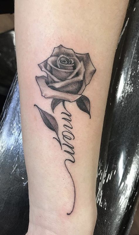 Mom Rose Tattoo For Men, Mother Memorial Tattoos Mom For Men, Tatto Design For Girls Arm, Roses Memorial Tattoo, Rose Memorial Tattoo Mom, Rose Name Tattoos For Women, Mom Tattoo For Men Mothers, Wife Name Tattoo For Men, Rose Mom Tattoo