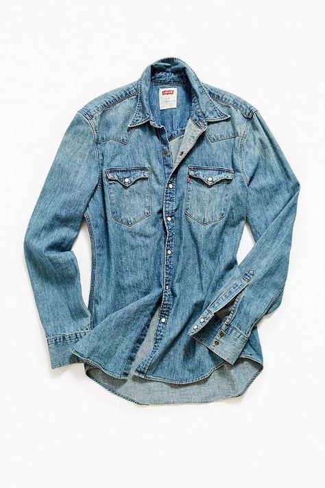 Levi's Vintage Levi’s Light Wash Denim Western Shirt Mens Denim Shirt Outfit, Denim Shirt Outfit, Levis Shirt, Shirt Outfit Men, Western Denim Shirt, Denim Suit, Levis Denim, Light Wash Denim, Vintage Levis