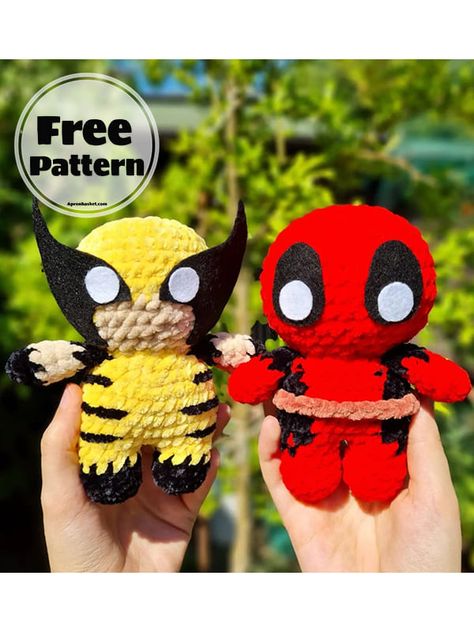 Dc Comics Crochet, Free Deadpool Crochet Pattern, Deadpool Amigurumi Pattern Free, Wolverine Crochet Pattern, Hulk Crochet Pattern Free, Crochet Deadpool Pattern Free, Deadpool Crochet Pattern Free, Marvel Crochet Patterns Free, Crochet Wolverine