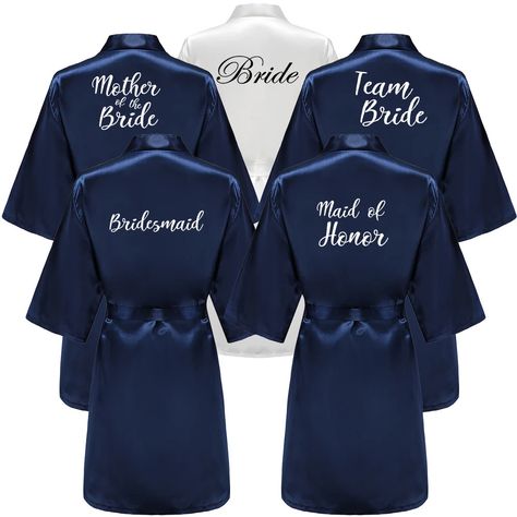 Beauty And The Best Wedding, Blue Bridesmaid Robes, Dark Blue Wedding Theme, Acotar Wedding, Teal And Dark Blue, Elegant Navy Blue Wedding, Personalized Bathrobe, Bridal Robes Personalized, Dark Blue Wedding