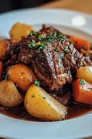 Pot Roast with Potatoes and Carrots: a cozy, one-pot meal of tender beef, potatoes, and carrots. Perfect for family dinners. Try it now! Roast With Potatoes And Carrots, Pot Roast With Potatoes, Roast Beef Crock Pot Recipes, Carrots In Oven, Roast Beef And Potatoes, Beef Roast Crock Pot, Crockpot Pot Roast, Slow Cooker Recipes Beef Stew, Best Roast Beef