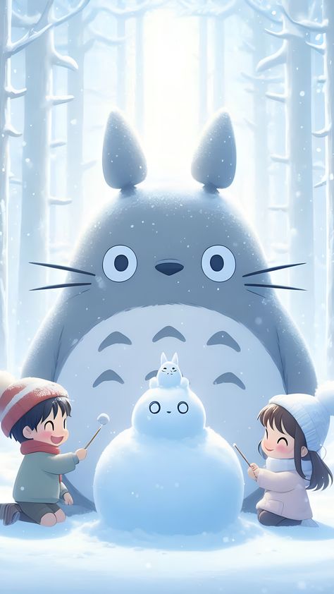 winter wallpaper Studio Ghibli Winter Aesthetic, Nintendo Winter Wallpaper, Ghibli Christmas Wallpaper, Studio Ghibli Christmas Wallpaper, Studio Ghibli Winter, Winter Anime Aesthetic, Christmas Ghibli, Kawaii Winter Wallpaper, Ghibli Winter