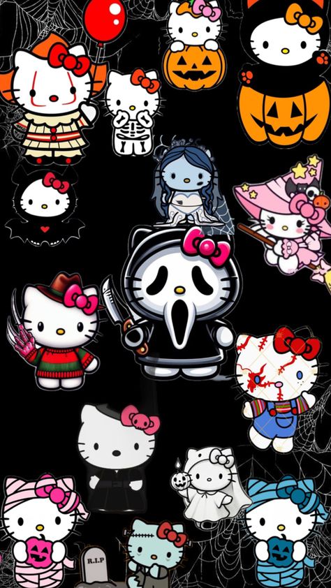 Hello Kitty Pictures Aesthetic, Drawings Of Hello Kitty, Bisexual Wallpaper Iphone Aesthetic, Hello Kitty Halloween Wallpaper, Pink Hello Kitty Wallpaper Iphone, Sanrio Halloween, Halloween Hello Kitty, Hello Kitty Wallpaper Hd, Pink Wallpaper Hello Kitty