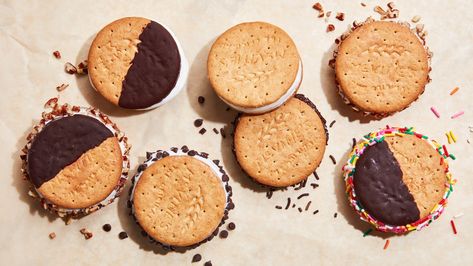 Make a Better Ice Cream Sandwich With Digestive Biscuits | Epicurious Biscuit Ice Cream, British Cookies, Homemade Ginger Ale, Biscuit Ideas, Mint Chocolate Ice Cream, Ice Cream Sandwich Cake, Brownie Ice Cream, Sandwich Cake, Ice Cream Sandwiches