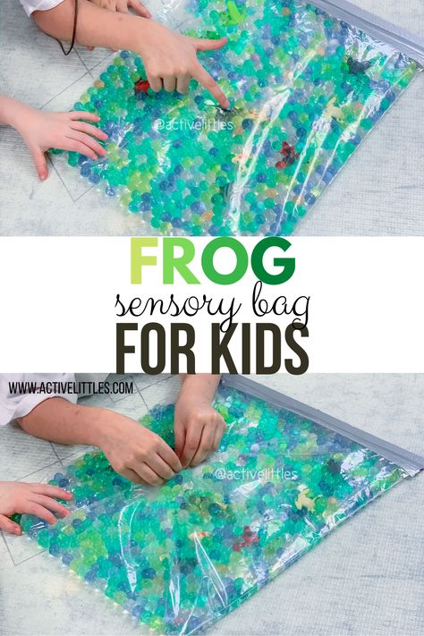 Frog Sensory Bag for Kids - Active Littles Frog Activity Preschool, Tadpole Activities, Swamp Activities For Kids, Pond Life Activities For Toddlers, Sensory Bags Preschool, Tadpole Craft, Frog Sensory Bin, Pond Preschool, Frog Activity