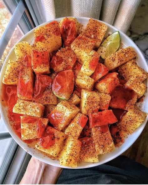 Fruit Mexican Style, Fruit And Chamoy, Fruit With Tajin And Chamoy, Pineapple And Tajin, Tajin And Fruit, Mexican Fruit Bowl, Chamoy Pineapple, Tajin Pineapple, Pineapple With Tajin