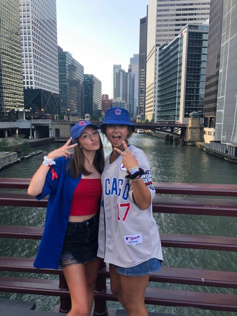 Cubs game outfit: cubs jersey, jean skirt, tube top, cubs cap/ bucket hat #cubs #chicago #cubsgame #outfit Cubs Baseball Game Outfit, Cubs Jersey Outfit Women, Chicago Cubs Game Outfit Women, Cubs Game Outfit Women, Cute Cubs Outfit, Cubs Game Outfit, Bears Outfit Chicago, Cubs Baseball Shirt, Chicago Cubs Outfit