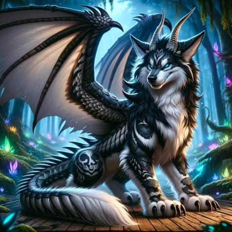 Animal Warrior Drawing, Dragon Wolf Hybrid, Wolf Dragon Hybrid, Pretty Dragon, Magic Animals, Dragon Wolf, Magical Animals, Mythical Animals, Mythical Creatures Fantasy