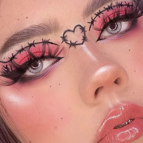 Pink Demon, Egirl Makeup, Vampire Bride, Punk Makeup, Makeup Drawing, Cute Eye Makeup, Kawaii Background, Graphic Makeup, Graphic Eyeliner