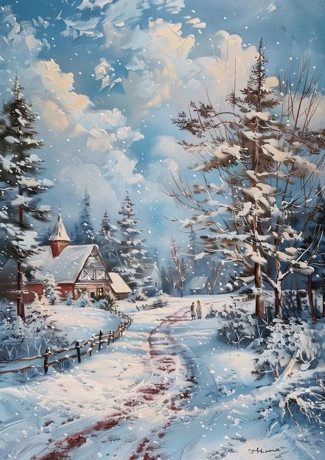 Winter wonderland scenic painting | free image by rawpixel.com / Pitcha Benrohman Winter Wonderland Painting, Winter Scenes Wonderland, Winter Scene Paintings, Scenic Painting, Fairytale House, Winter Landscape Painting, Christmas Landscape, Snowy Christmas, Acrylic Painting Flowers