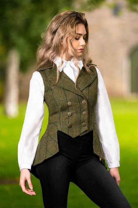 Lady Mary Waistcoat (Galloway Tweed) Waistcoat Woman, Double Breasted Waistcoat, Lady Mary, Vintage Plaid, Fitted Bodice, Woman Colour, Random Things, Womens Vest, Windsor