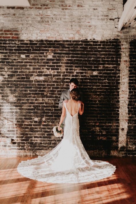 Brick Wedding Photos, Brick Wall Wedding Photos, Industrial Wedding Photos, Wedding Presentation, Indoor Wedding Photos, Wedding Train, Chelsea Wedding, Warehouse Wedding, Celestial Wedding