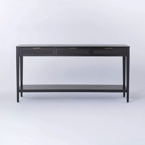 Rattan Console, Mcgee Target, Console Table Black, Miller House, Drawer Console Table, Black Console Table, Console Table Decorating, Metal Console Table, Console Table With Drawers