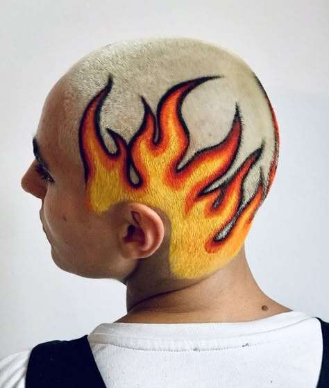 Bleached Hair Men, Flame Hair, Buzzed Hair, Shaved Hair Designs, Fire Hair, Art Account, Bald Hair, Haircut Designs, Long Hair Color