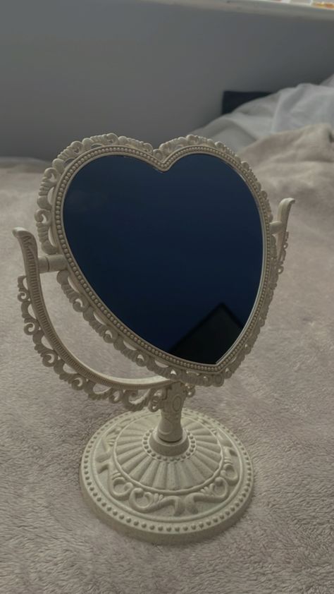 Little Mirrors, Heart Room Decor, Shein Mirror, Heart Shaped Mirror, Hart Mirror, Heart Vanity Mirror, White Heart Mirror Aesthetic, Heart Shape Mirror, Heart Makeup Mirror