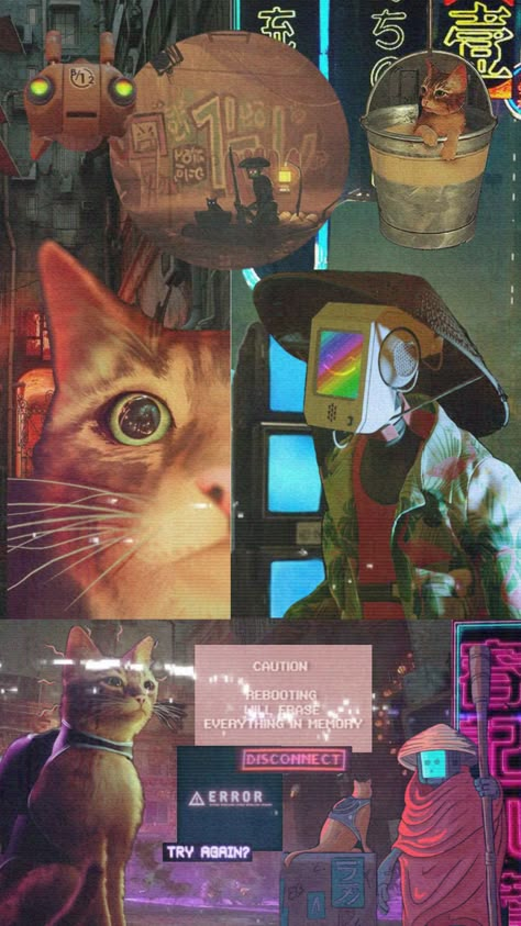 not my best one but my favorite indie game is stray ♡ #straygame #cyberpunk Indie Games Art, Stray Game Pfp, Indie Game Aesthetic, Stray Game Aesthetic, Stray Wallpaper, Stray Video Game, Cat Cyberpunk, Stray Art, Cat Video Game