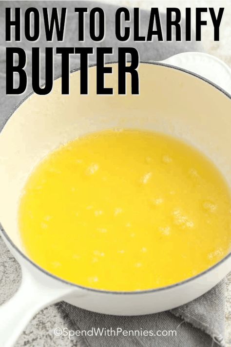 If you're wondering how to clarify butter, here's everything you need to do. Clarified butter is the perfect solution to a delicious dip, and better than oil! #spendwithpennies #butter #clarified #clarifiedbutter #ghee #gheebutter Clarify Butter, How To Clarify Butter, Liquid Butter, Roasted Leeks, Ghee Butter, Making Ghee, Honey Roasted Carrots, Clarified Butter, Honey Roasted