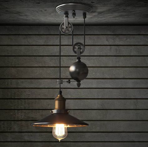 Black mirror shade pulley pendant light Mirror With Bulbs, Pulley Pendant Light, Pulley Light, Lamps For Kitchen, Bar Ceilings, Hanging Ceiling Lamps, Iron Pendant, Ceiling Hanging, Industrial Pendant Lights