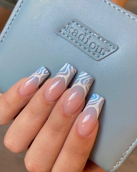 Line Nails Design, White Line Nails, French Long Nails, Lines Nails, Line Nails, Line Nail Designs, Smile Lines, Lines On Nails, Nails Blue