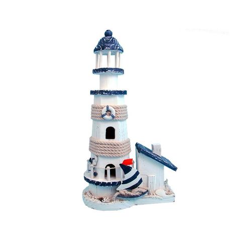 Amazon.com - Puzzled Home Indoor Ocean Blue Sailors Refuge Lighthouse Decor Figurine - Collectible Figurines Clay Pot Lighthouse, Wooden Lighthouse, Wood Lighthouse, Lighthouse Crafts, Hamptons Decor, Lighthouse Decor, Themed Home Decor, Flower Pot Crafts, Diy Bird Feeder