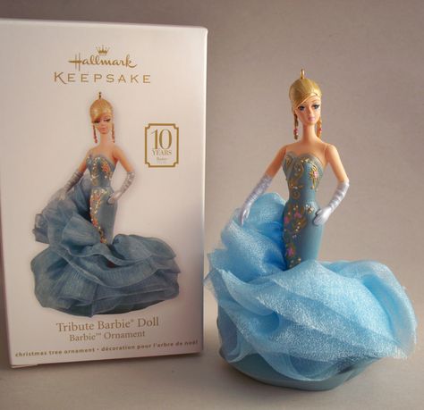 Tribute Barbie Doll 10 Years.  Hallmark Ornament, 2011. Barbie Hallmark Ornaments, Hallmark Barbie Ornaments, Barbie Ornaments, Christmas Orniments, Hallmark Christmas Ornaments, Girls Support Girls, Christmas Barbie, Angel Decor, Disney Shop