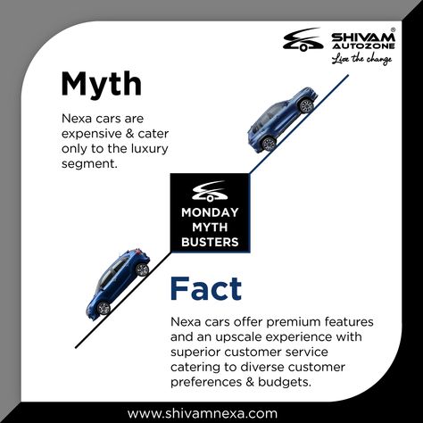 Clearing the Path of Misconceptions! This Monday we debunk a MYTH related to NEXA Premium Cars. 💯 #MondayMythBusters #MythsAndFacts #FactCheck #MythBusting #FactsMatter #Mythbusters #SAZMythBuster #NEXA #ShivamAutozone #Kandivali #Andheri #Malad #Chembur #Nalasopara #Boisar #Shahapur #Talasari #Wada #Vikramgad #Mumbai #Thane #Palghar Myth Fact, Myth Busters, Myth Busted, Maruti Suzuki, Fact Checking, Premium Cars, Creative Photos, Insurance Company, Cars