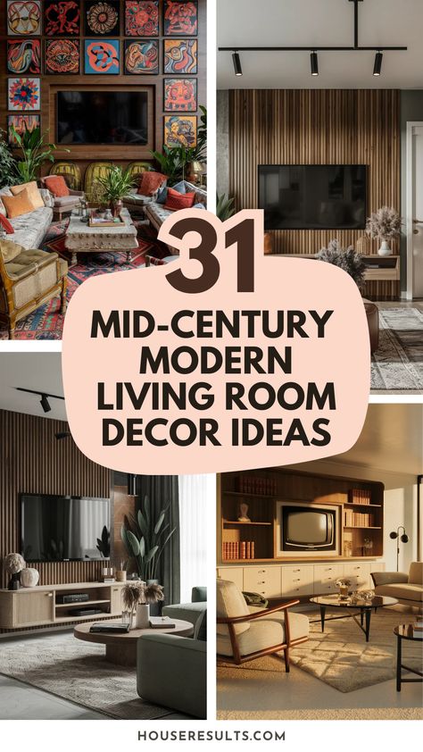 Create a stylish retreat with Midcentury Modern living room decor! Explore ideas that bring comfort, functionality, and beauty into your living area. 🏡🪑 #HomeInspiration #DesignTrends Mid Century Modern Living Room Remodel, Mid Century Modern Picture Wall, Midcentury Modern Home Design, Mix Century Modern Living Room, Midcentury Modern Decorating, Mid Century Mod Living Room, Mid Century Modern Tv Wall Ideas, Mcm Family Room, Cozy Modern Living Room Ideas