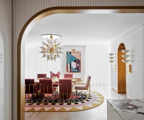 A glamorous Toorak penthouse inspired by a popular 1980s drama series Maroon Walls, Pink Marble Wallpaper, Light Oak Floors, Greg Natale, White Mosaic Tiles, Art Deco Elements, Maximalist Interior, Famous Interior Designers, Art Deco Interior Design