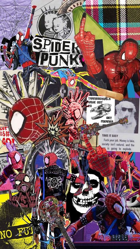 spider punk collage ;) Spider Punk Collage, Punk Collage, Punk Wallpaper, Spider Punk, Y2k Wallpaper, Punk Art, Y2k Men, Take It Easy, Punk Rock