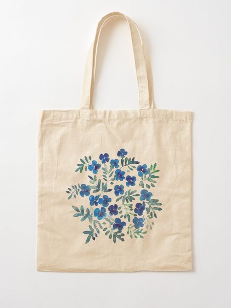 Tote Bag Painting Ideas Easy, Hyacinth Watercolor, Hydrangea Illustration, Painted Totes, Decorated Tote Bags, Handpainted Tote, Diy Tote Bag Design, Painted Canvas Bags, Blue And Green Flowers