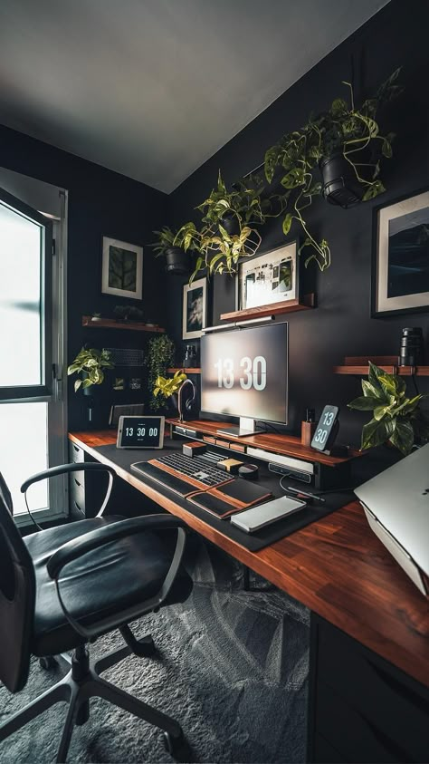 Office Decor Male, Gamer Desk Ideas, Tech Home Office, Modern Home Offices, Gamer Office, Home Studio Setup, Bedroom Setup, Workspace Inspiration, Office Inspo