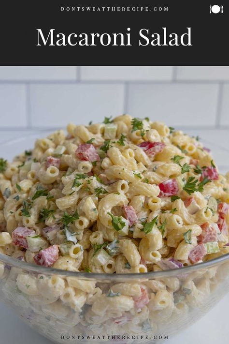 This macaroni salad with crisp vegetables and a creamy, tangy mayo-based dressing is perfect for any get-together or bbq! Sweet Pasta Salads, Mayo Pasta Salad Recipes, Macaroni Salad Ingredients, Creamy Macaroni Salad, Classic Macaroni Salad, Southern Potato Salad, Best Macaroni Salad, Salads For A Crowd, Elbow Pasta