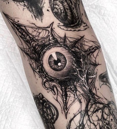 Creepy Eye Tattoo, Dragon Throne, Satanic Tattoos, Eyeball Tattoo, Monster Tattoo, G Tattoo, Rose Tattoos For Men, Evil Tattoos, Blackwork Tattoos