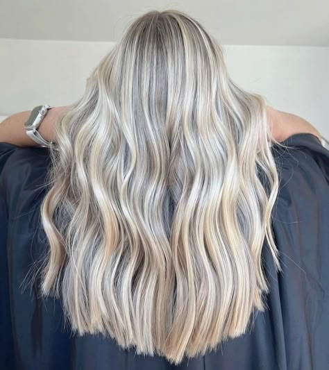 Creamy Blonde Hair Highlights Balayage, Brightest Blonde Hair, Creamy Blonde With Lowlights, Icy Blonde Hair With Dimension, Brunette With Icy Blonde Highlights, Creamy Blonde Hair With Lowlights, Ashy Blonde With Money Piece, Blonde Highlights Ashy, Ash Blonde Hair With Lowlights