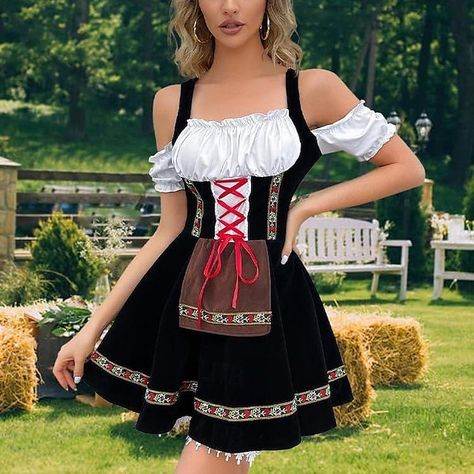 Oktoberfest Outfit Women, Beer Costume, Shirt Apron, Oktoberfest Outfits, Oktoberfest Outfit, Dirndl Blouse, Oktoberfest Beer, Traditional Costume, Costume Dress