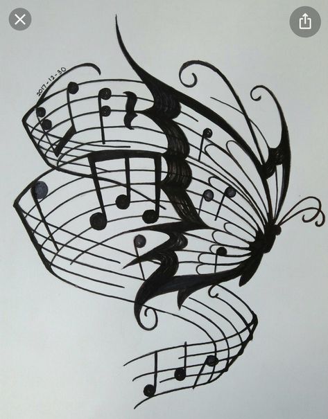 Music Art Drawing, Music Notes Drawing, Drawing Butterfly, Music Notes Tattoo, Butterfly Music, Music Notes Art, Music Tattoo Designs, Note Tattoo, Music Drawings