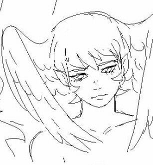 Angel Wings Covering Face, Wings On Head Reference, Winged Person Drawing Reference, Angle Halo Drawing, Art Reference Wings, Wings Over Eyes, Ear Wings Drawing, Wings Covering Face, Wings On Head Drawing