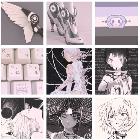 Cybercore Color Palette, Computer Moodboard, Cybercore Moodboard, Manga Moodboard, Vtuber Moodboard, White Cybercore, Black And White Moodboard, Y2k Moodboard, Blue Moodboard