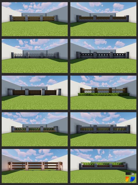 Minecraft Driveway Ideas, Mincraft Idea Fence, Minecraft Fence Ideas Modern, Minecraft Modern Village Ideas, Minecraft Building Ideas Fence, Minecraft Houses Dimensions, Minecraft House Inspo Modern, Minecraft Basketball Hoop, Minecraft Fencing Ideas