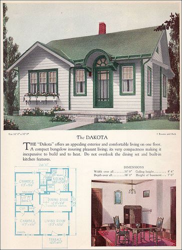 Suburban Architecture, Vintage Floor Plans, Colonial Cottage, Character Details, Vintage Homes, Cottage Floor Plans, Small Tiny House, Sears Catalog, Cottages And Bungalows